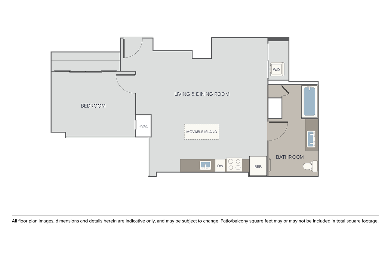 Floor plan for 1 bed, 1 bath, 851 sqft